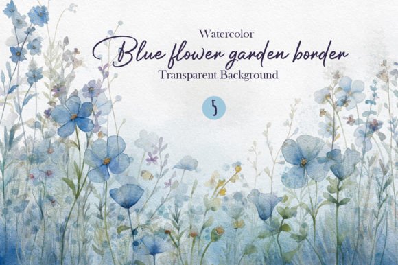 Download Watercolor Blue Flower Garden Border PNG - Garden Collection