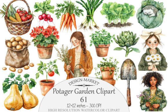 Download Watercolor Potager Garden Clipart - Garden Collection