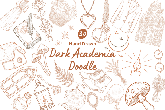 Download 30 Dark Academia Hand Drawn Doodles - Premium Bundle
